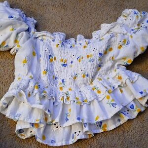 Zara White Floral Crop Top